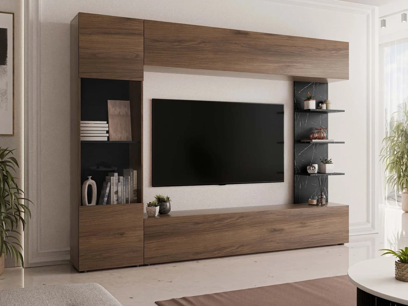 MIRJAN24 Wohnwand Lazando Komplett-Set mit Hängeschrank, Vitrine, TV-Lowboard und Wandregal - Bild 2