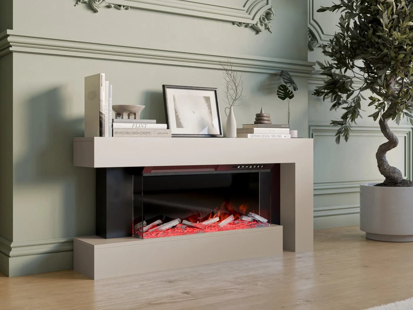 MIRJAN24 Kommode Haga mit Kamin LED-Flamme Harzholz-Effekt