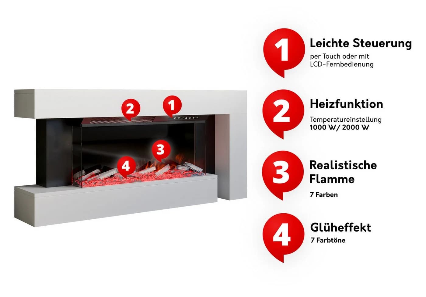 MIRJAN24 Kommode Haga mit Kamin LED-Flamme Harzholz-Effekt - Bild 5