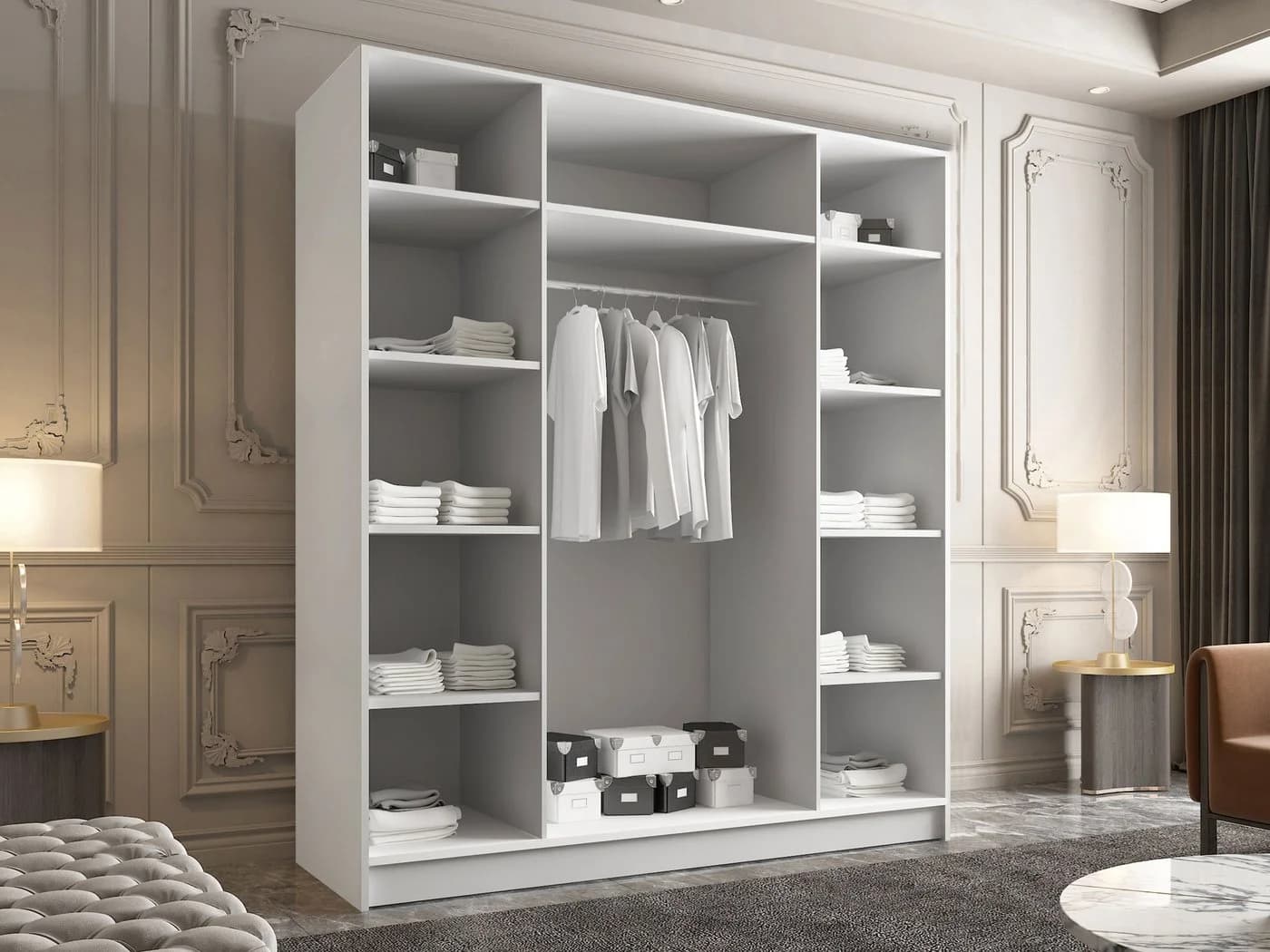 MIRJAN24 Kleiderschrank Santi I mit vier Drehtüren, Metallgriffe, Kleiderstange - Bild 3