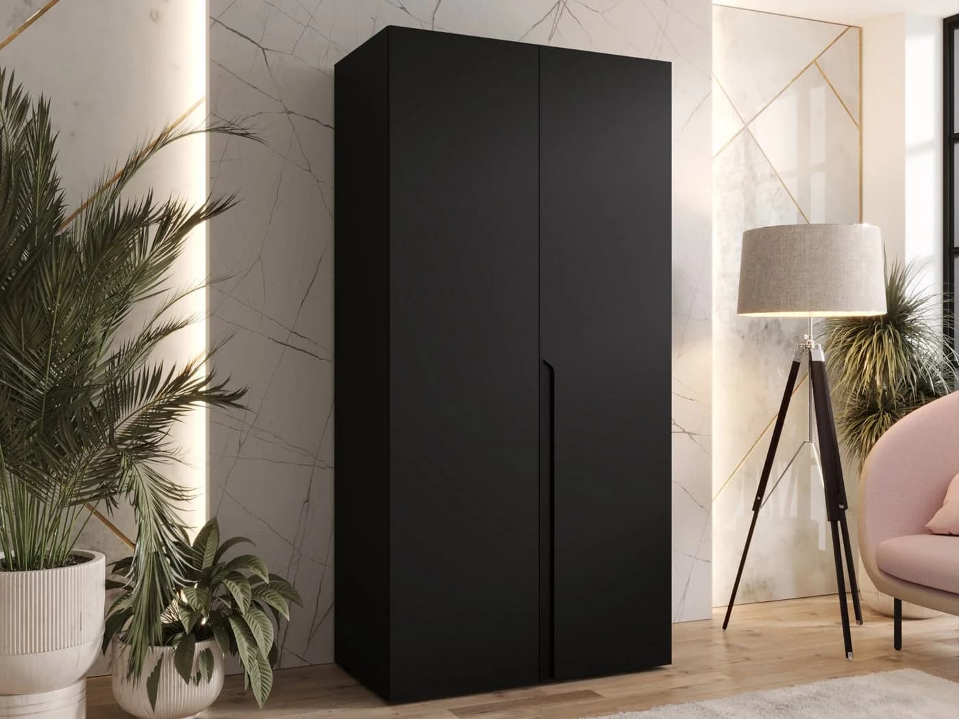 MIRJAN24 Kleiderschrank Mila I 100 Schwarz mit Kleiderstange