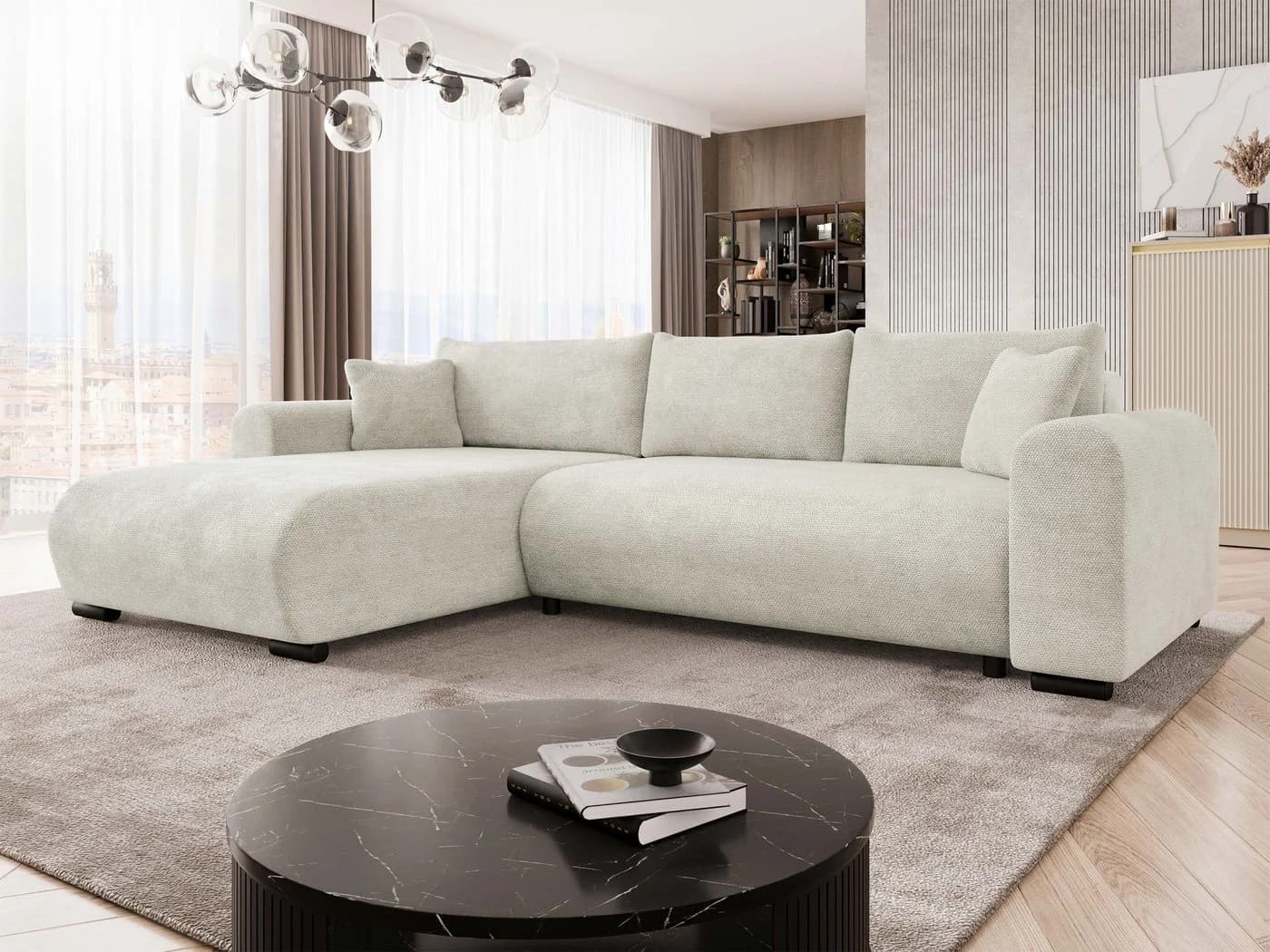 MIRJAN24 Ecksofa Merkos Beige Chenille mit Schlaffunktion und Bettkasten - Bild 2
