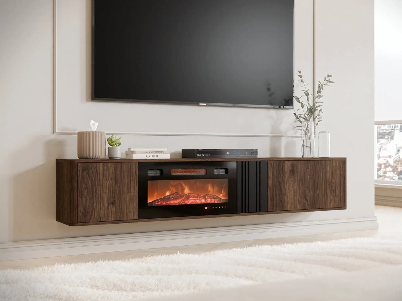 MIRJAN24 TV-Schrank Philippe 190 mit Kamin und LED-Flamme