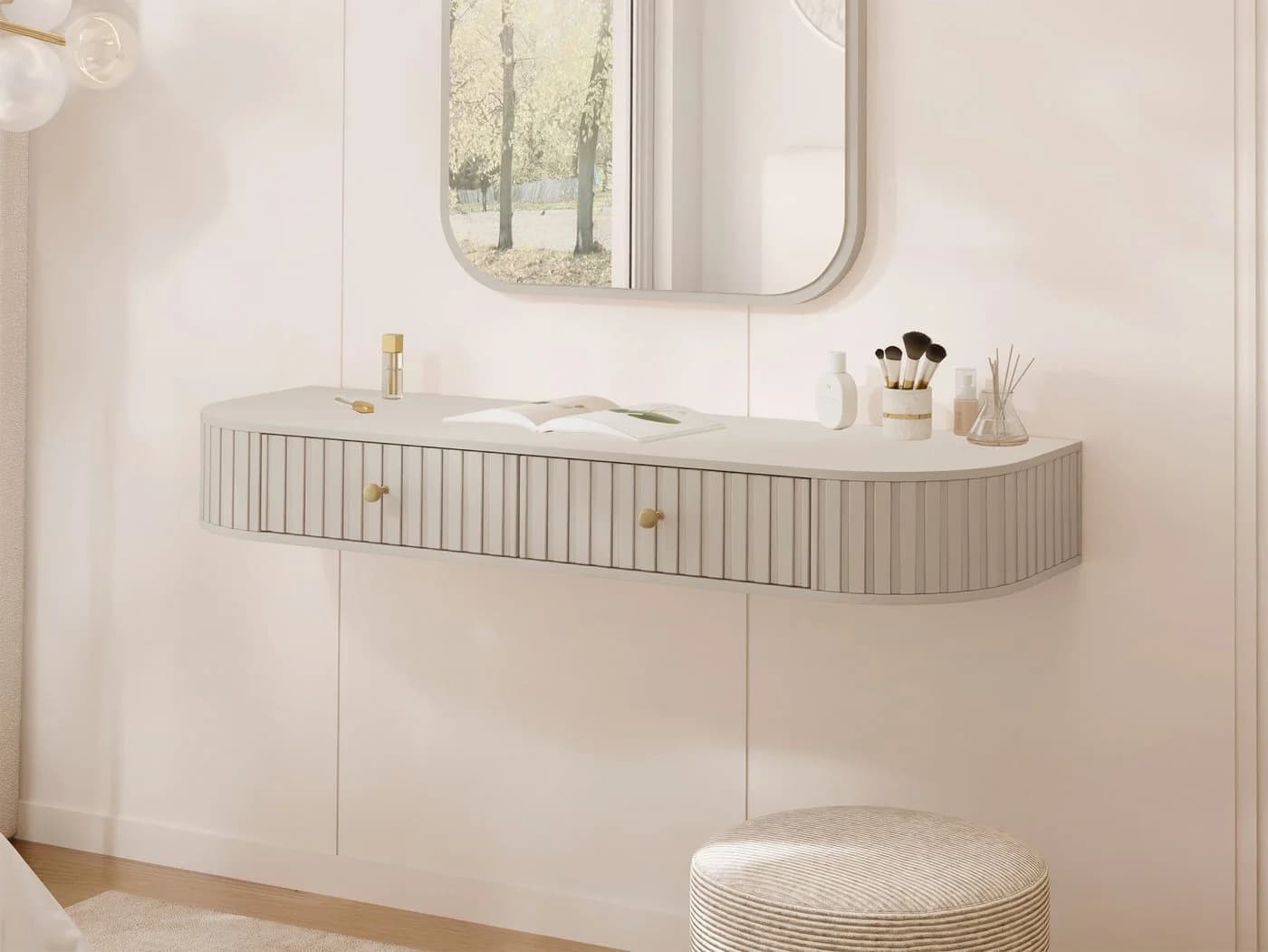 MIRJAN24 Schminktisch Sepiroz 2S Beige Gold Metallgriffe