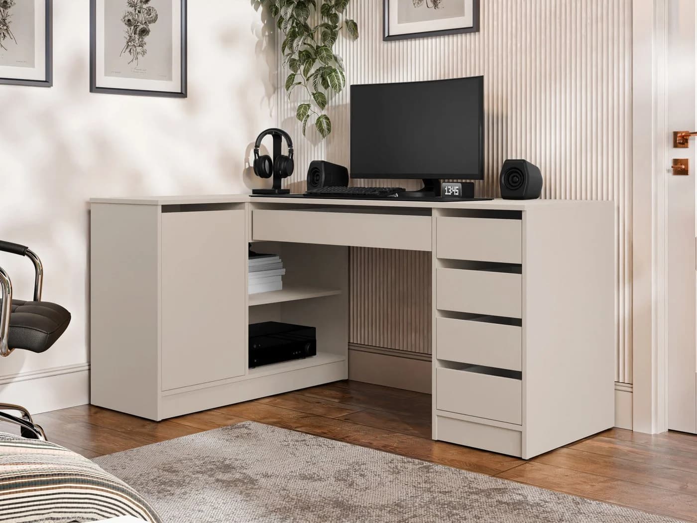 MIRJAN24 Schreibtisch Ada Eckschreibtisch Sandbeige mit Stauraum