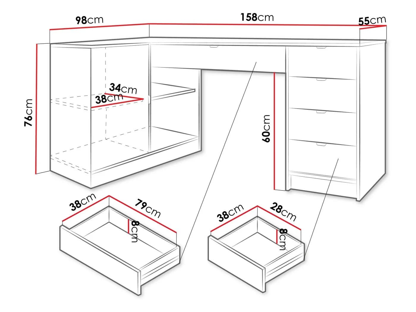 MIRJAN24 Schreibtisch Tireno Schwarz mit Schubladen und Drehtür - Bild 4