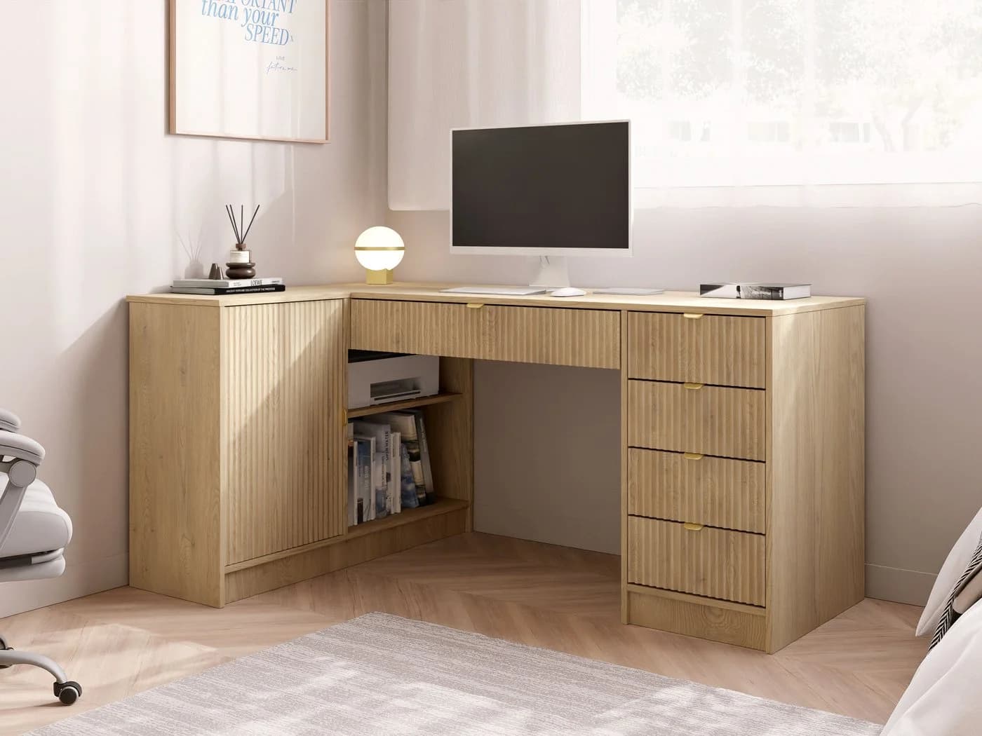 MIRJAN24 Schreibtisch Tireno mit Stauraum und Goldgriffen