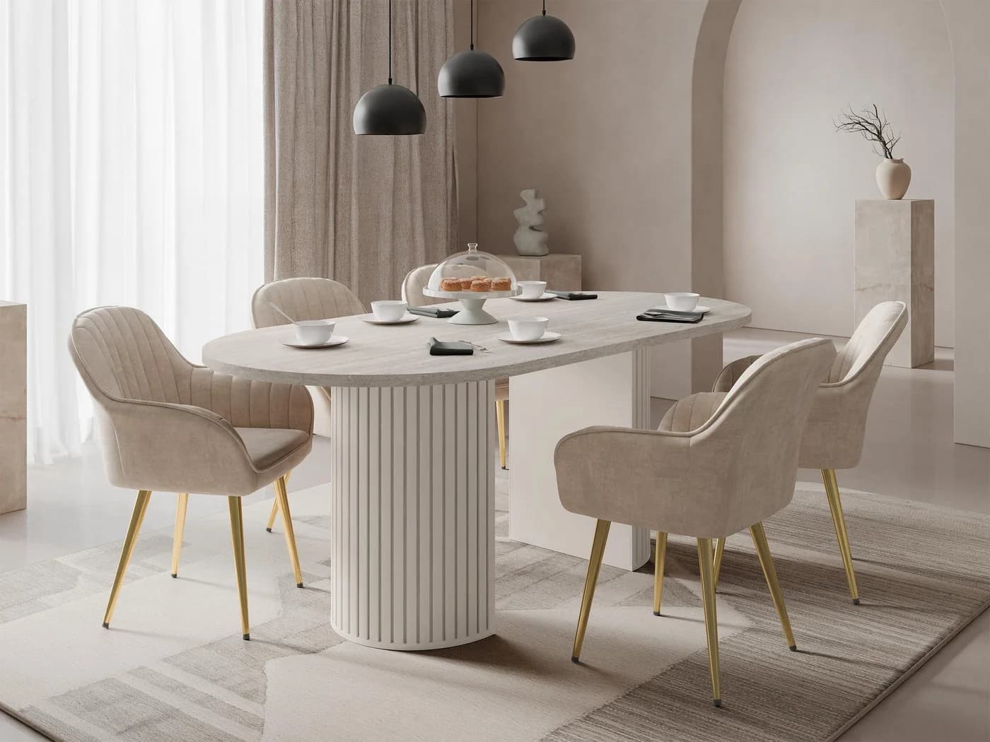 MIRJAN24 Wotkon Tisch Sandbeige/Travertin