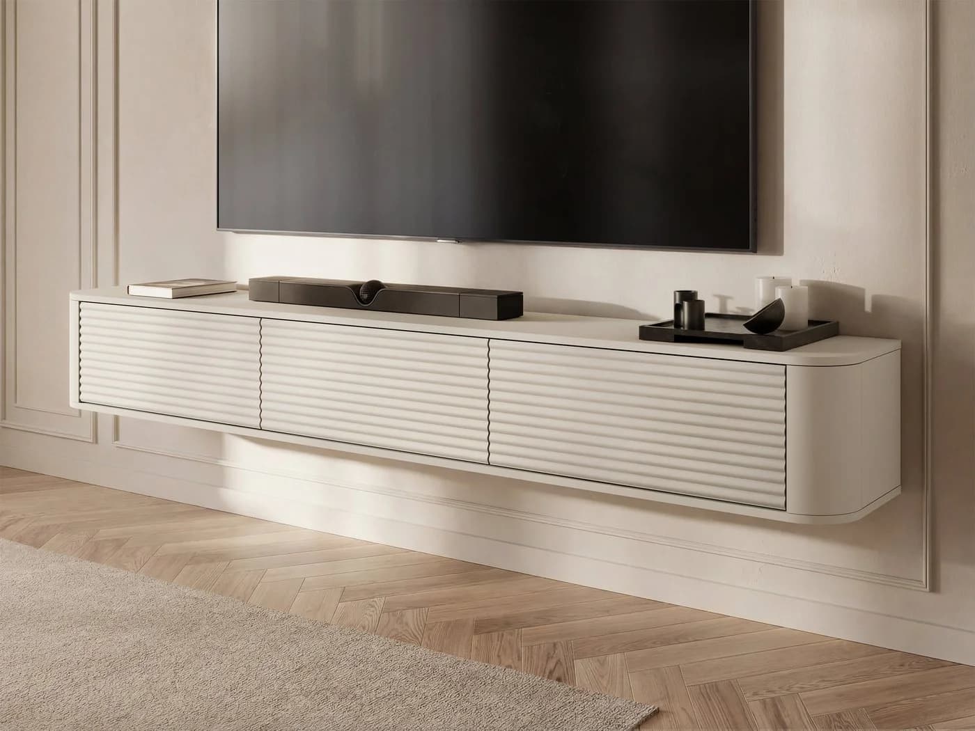 MIRJAN24 TV-Schrank Hange Beige mit drei Klappen und Push-to-Open