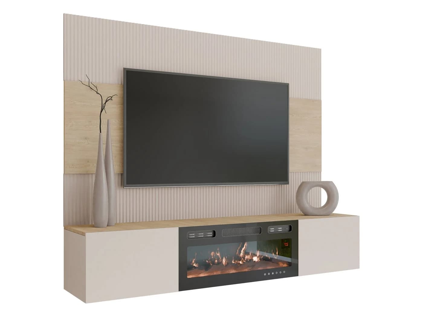 MIRJAN24 Wohnwand Deromi III mit LED-Kamin Beige