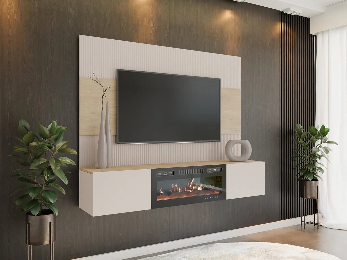 MIRJAN24 Wohnwand Deromi III mit LED-Kamin Beige - Bild 2