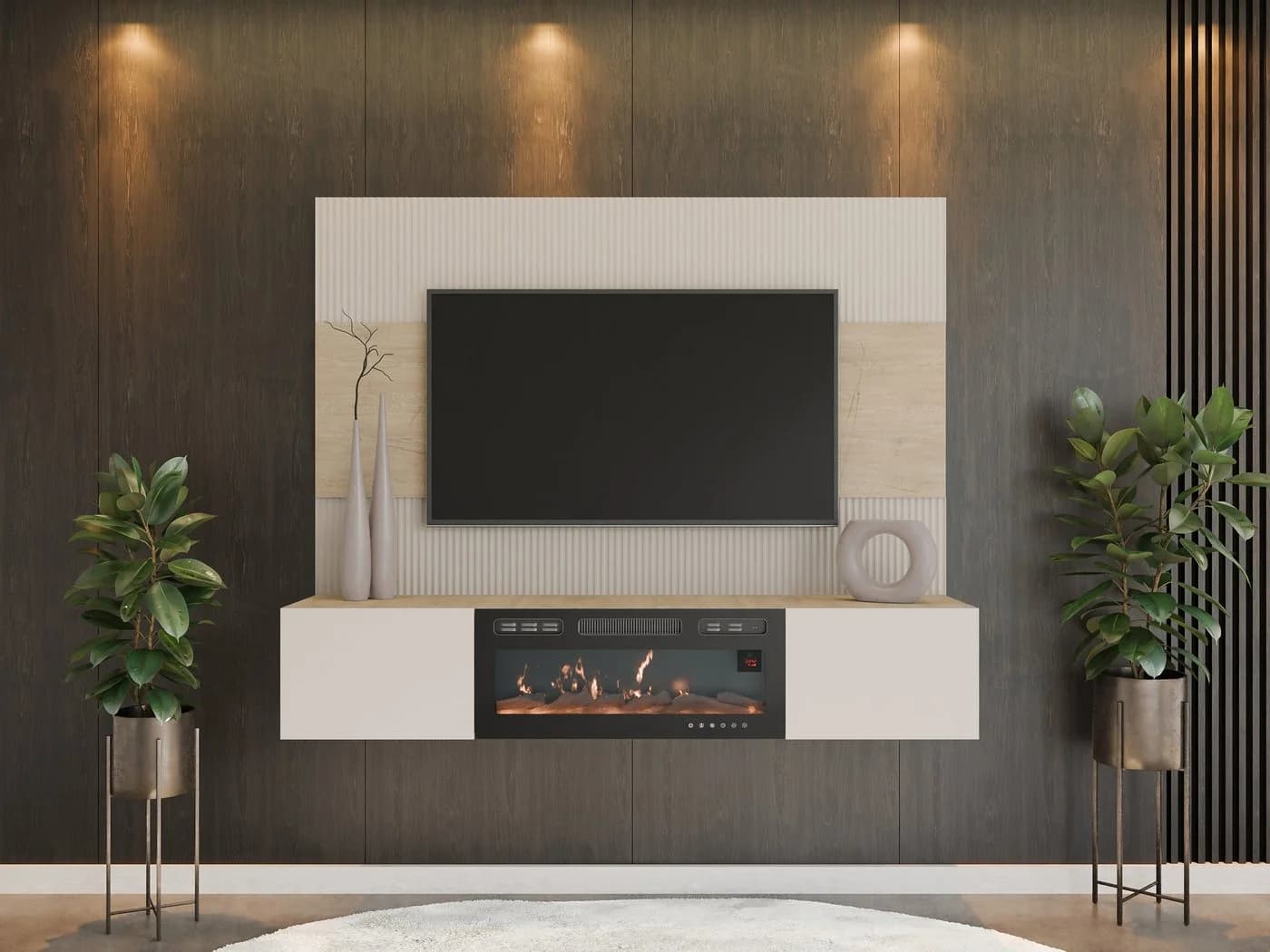 MIRJAN24 Wohnwand Deromi III mit LED-Kamin Beige - Bild 3