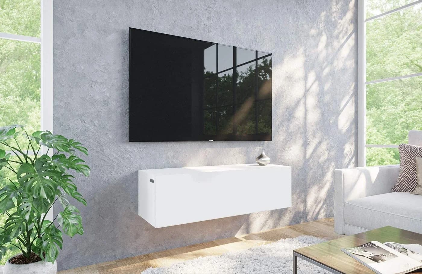 Platan Room Lowboard Fernsehschrank Matt Weiß Schwarz Grau Modern