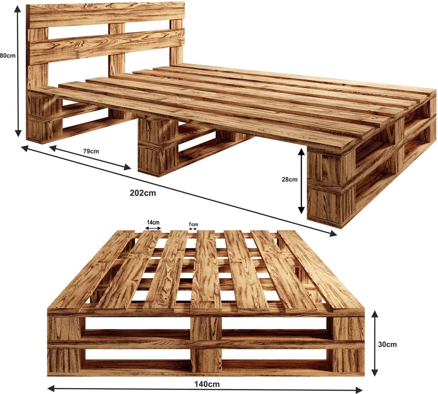 sunnypillow Palettenbett M2 Holz mit Kopfteil und Schubladen - Bild 4