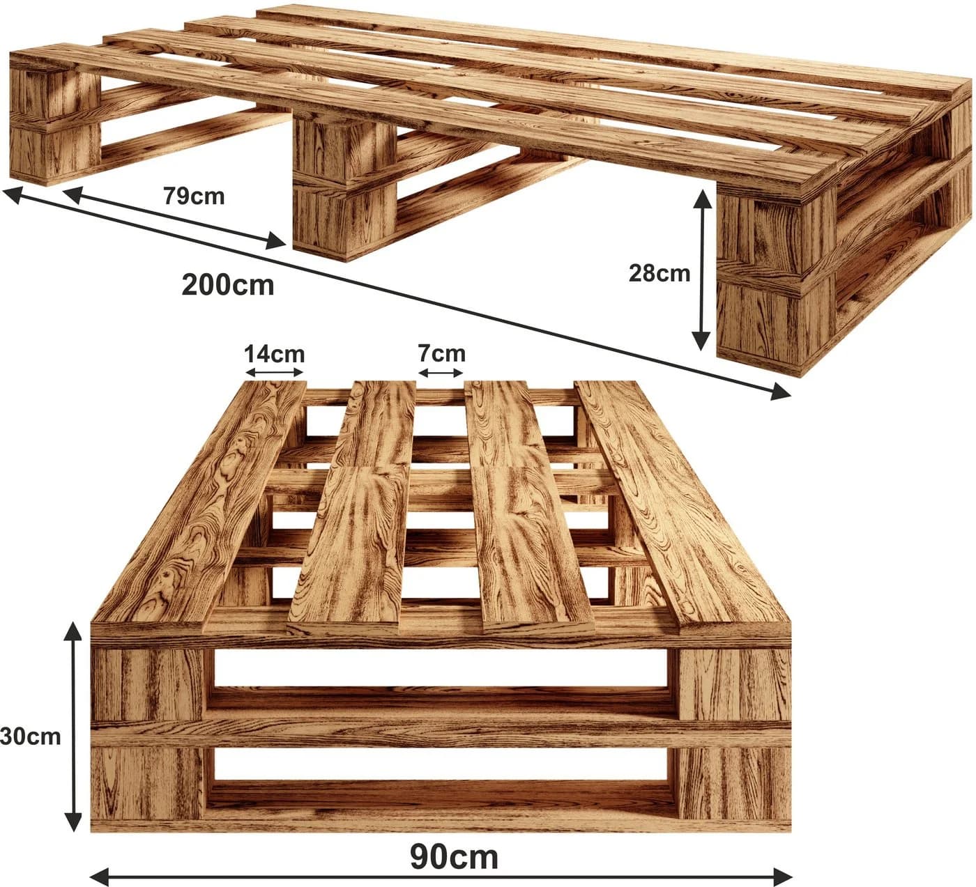 sunnypillow Palettenbett M2 Holz mit Bettkästen und Schubladen Geflammt - Bild 4