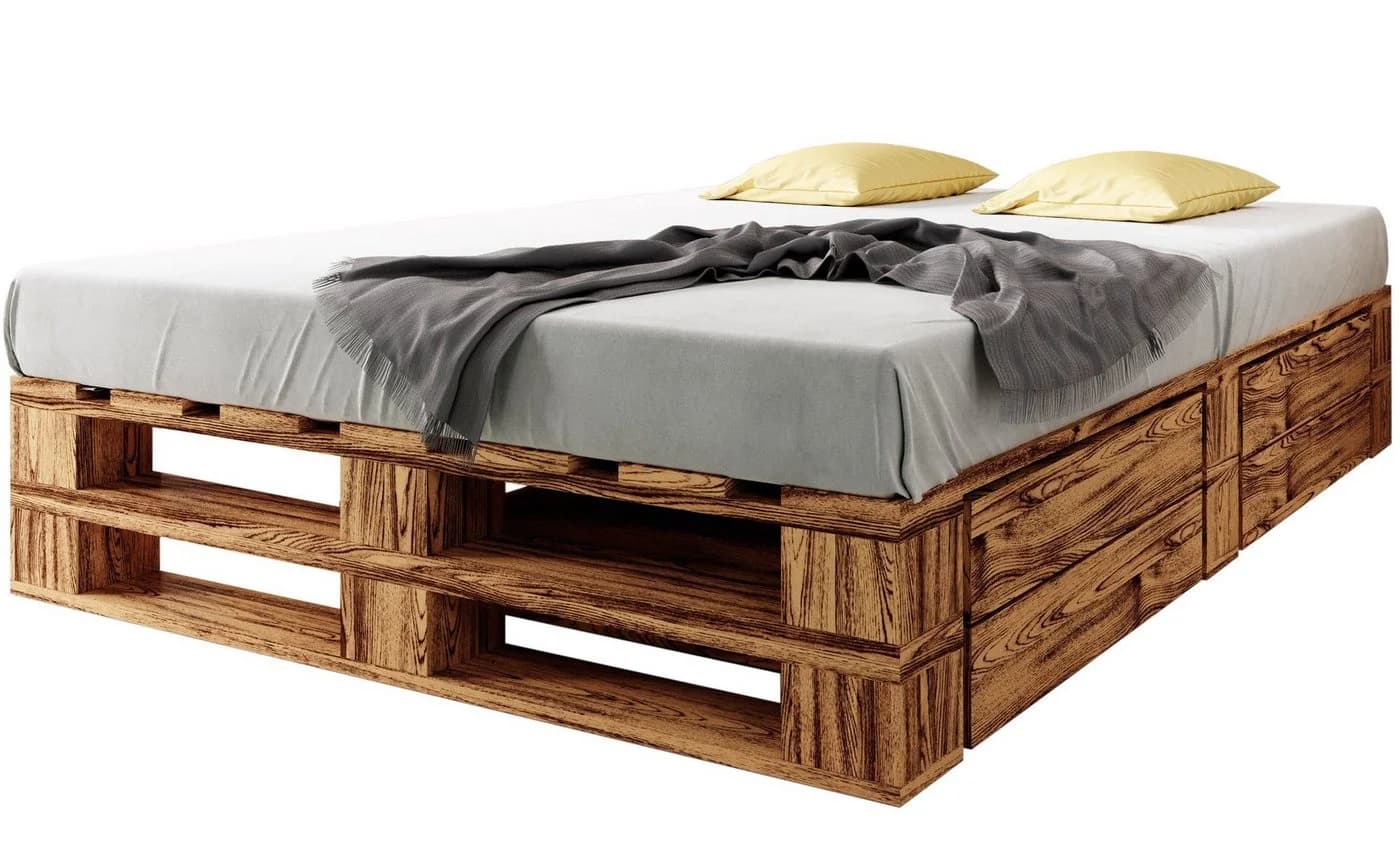 sunnypillow Palettenbett M2 Holz mit Bettkästen Schubladen Geflammt - Bild 2