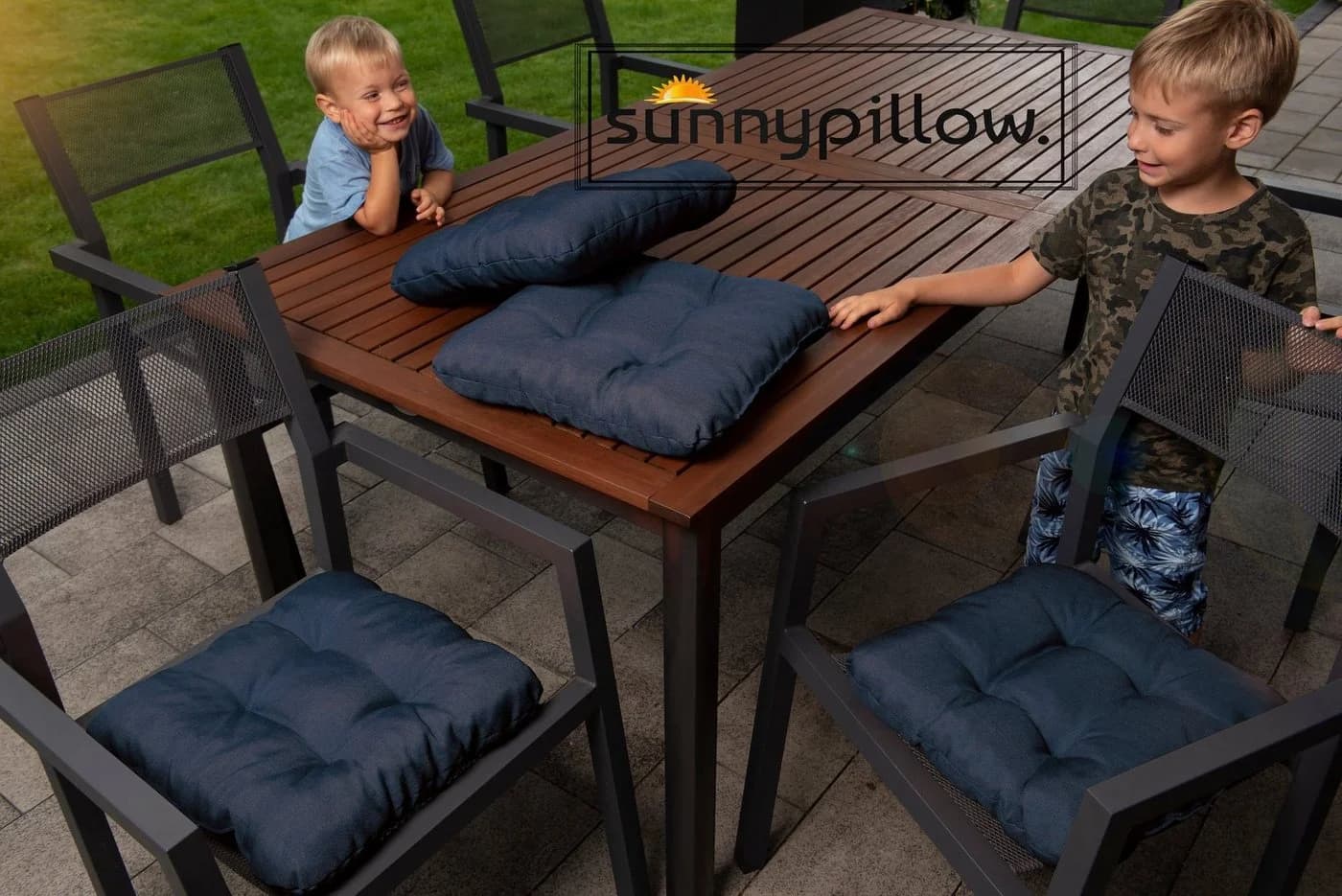 sunnypillow Stuhlkissen 40x40 cm 4er Set Blau