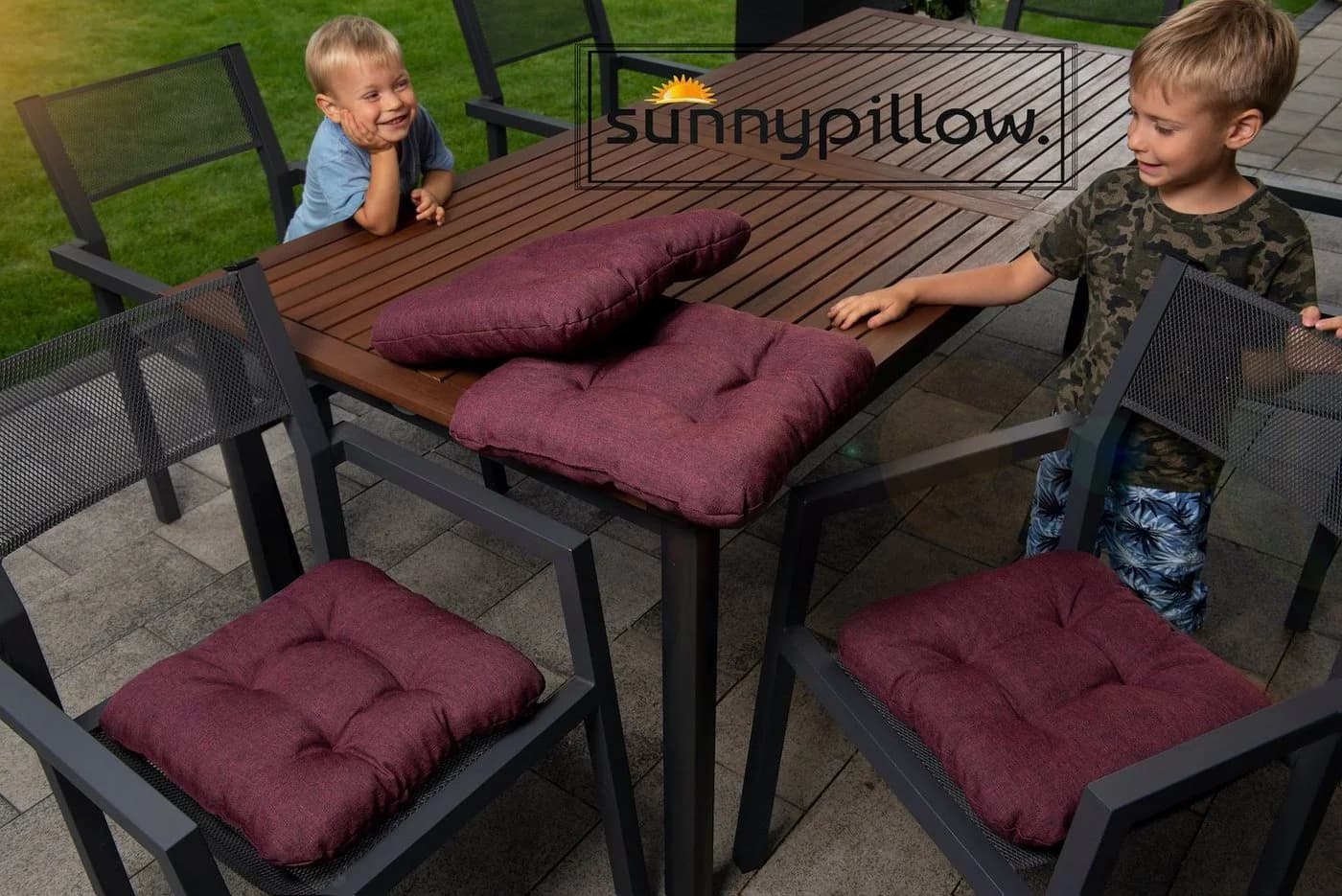 sunnypillow Stuhlkissen 4er Set Violett 8cm Dicke