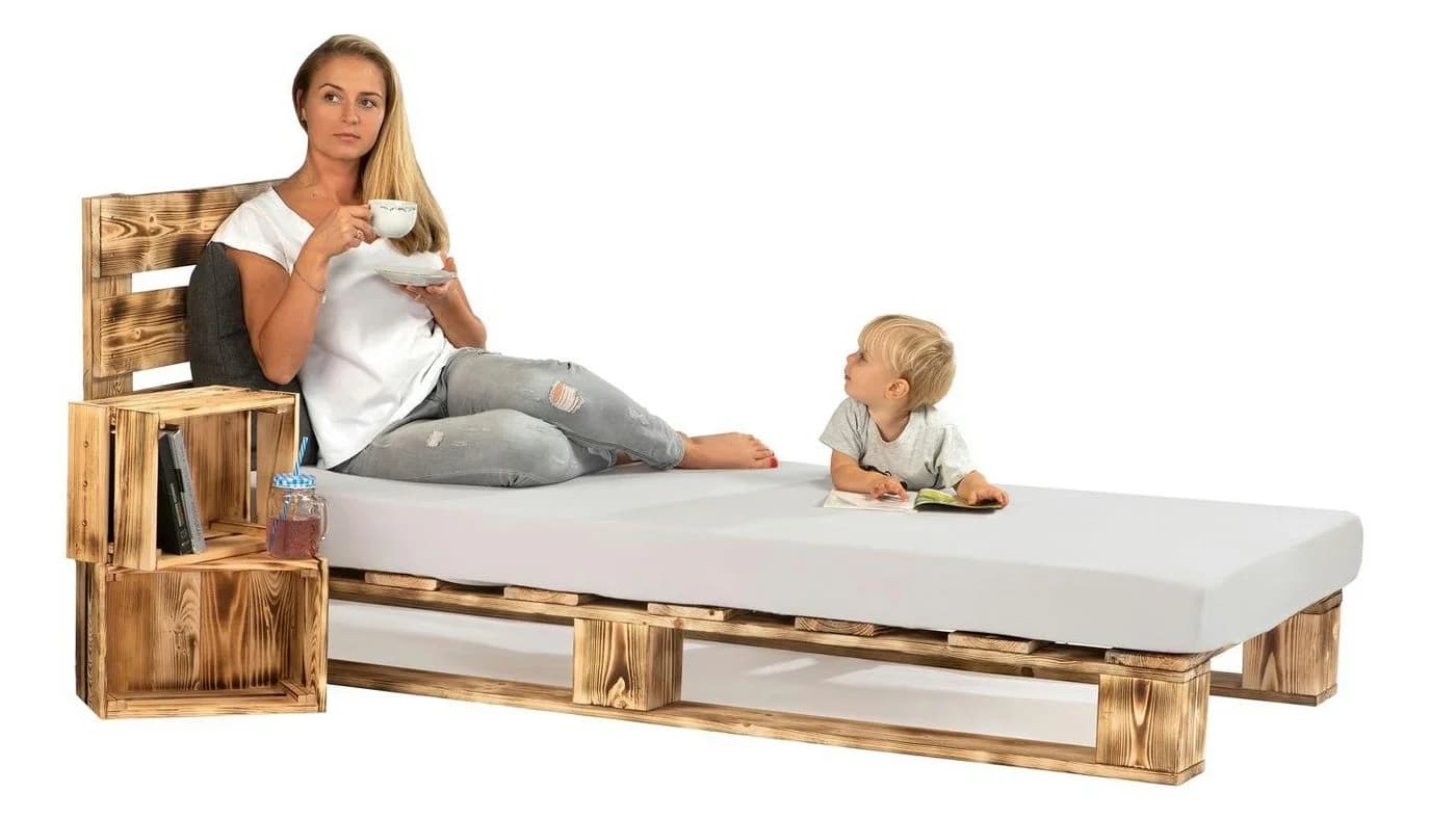 sunnypillow Palettenbett mit Kopfteil Holzbett Geflammt - Bild 2