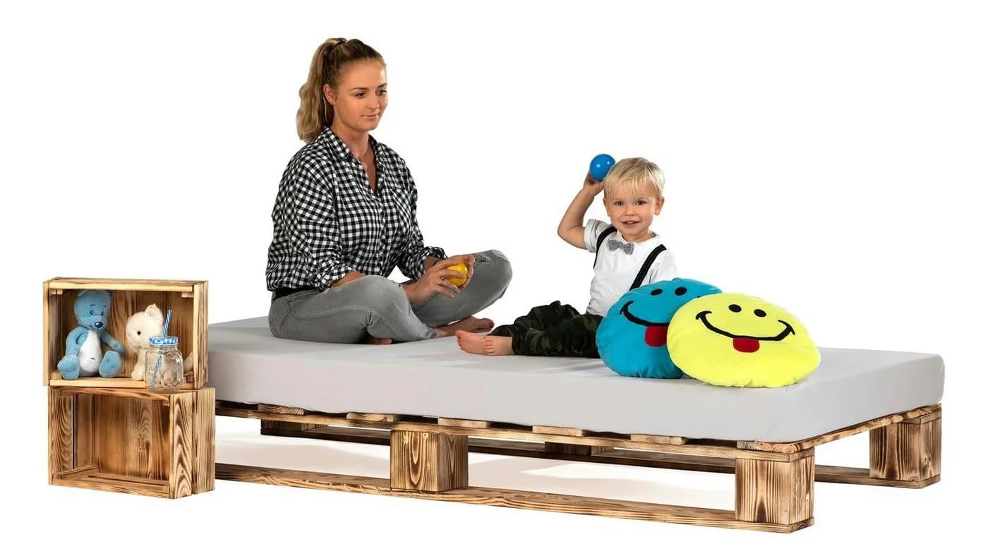 sunnypillow Palettenbett Massivholz 80x200 cm Geflammt - Bild 2