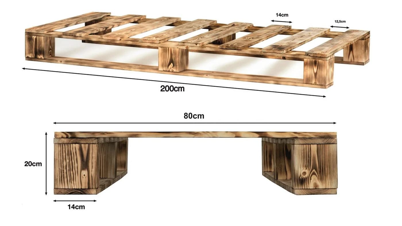 sunnypillow Palettenbett Massivholz 80x200 cm Geflammt - Bild 3