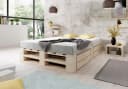 sunnypillow Palettenbett M2 Naturholz mit Lattenrost und Schubladen Bild 3
