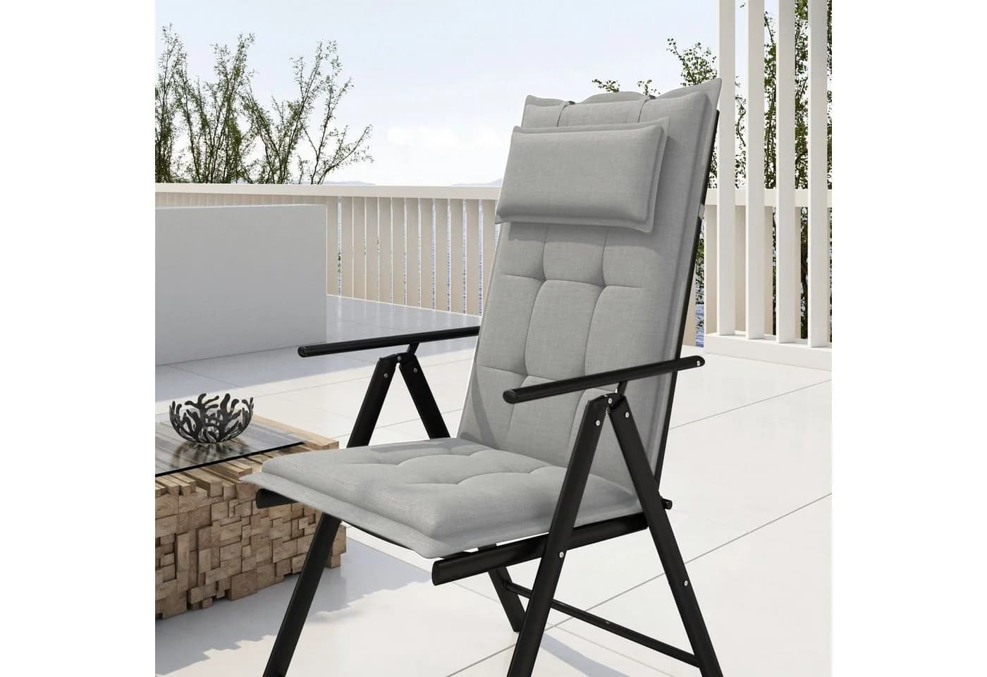 sunnypillow Hochlehnerauflage Gartenstuhlauflage Grau Silber UV-beständig - Bild 1