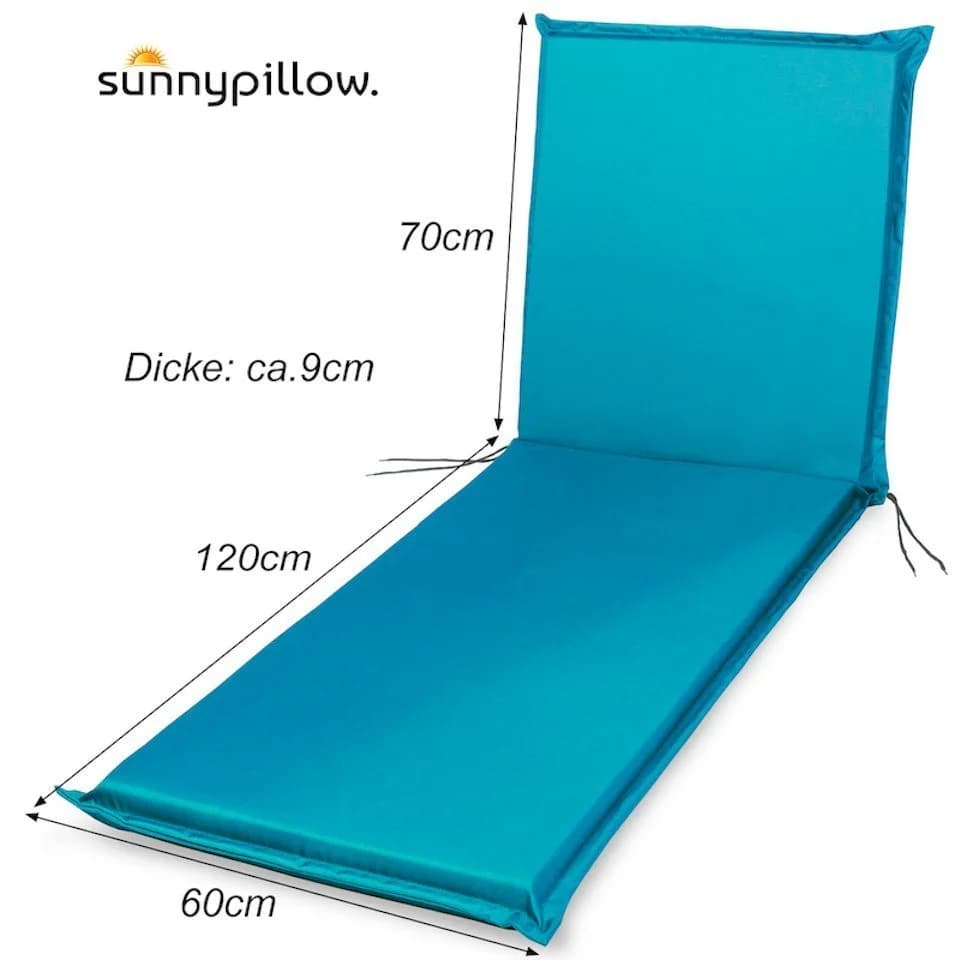 sunnypillow Liegenauflage Blau 190x60cm mit Befestigung