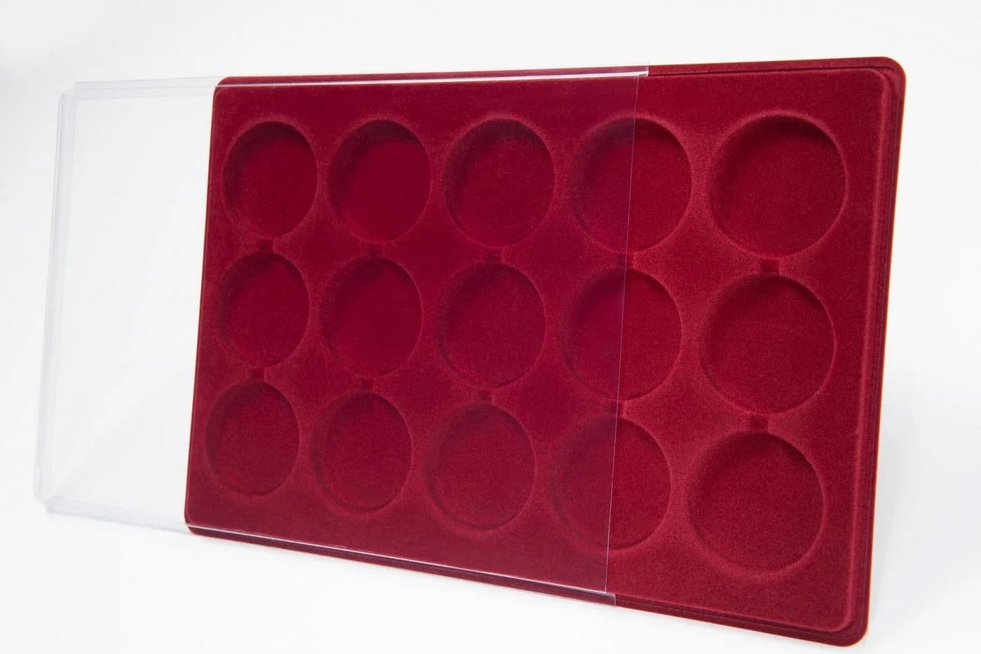 MC.Sammler Münzkassette mit Schutzdeckel, 10 Fächer, Rot