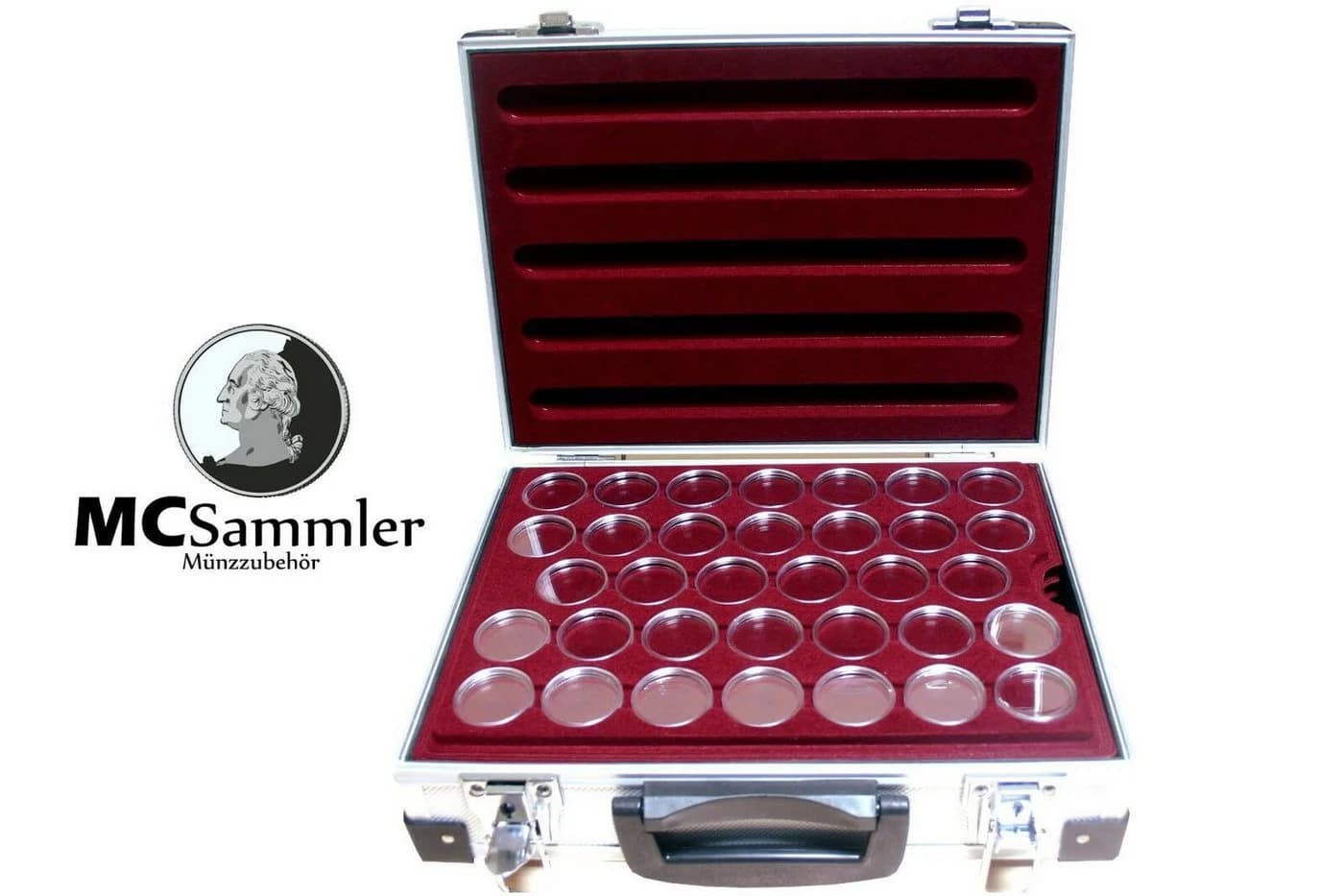MC.Sammler Alu Münzkoffer 170 Stk mit Kapseln Rot
