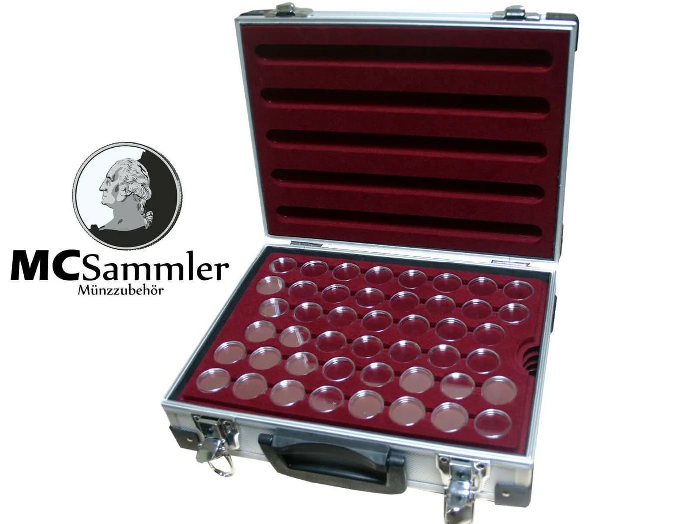 MC.Sammler Alu Münzkoffer 230 Stk 2 Euro mit Kapseln Rot