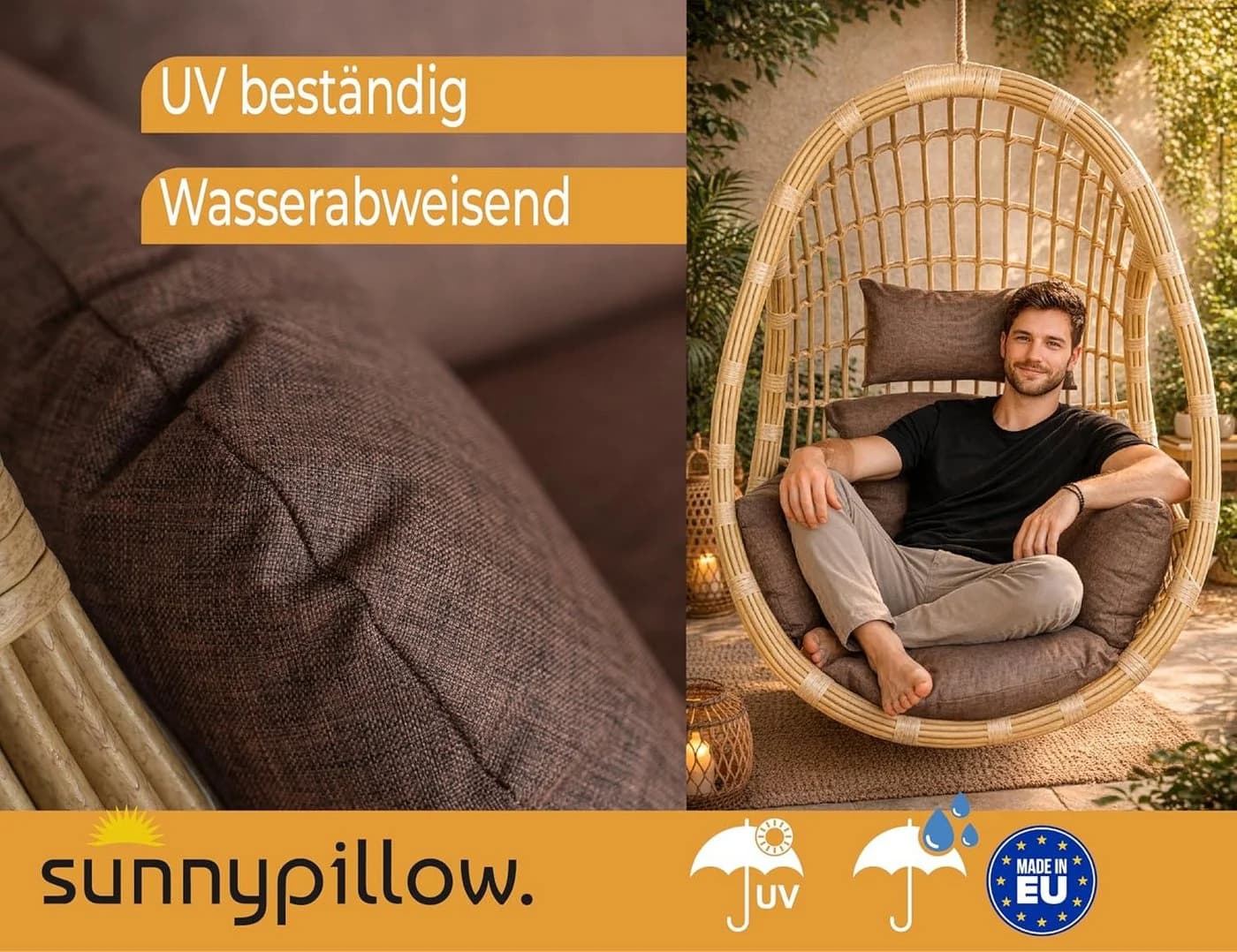 sunnypillow Hängesesselkissen Braun für Rattan Hängeschaukel - Bild 3
