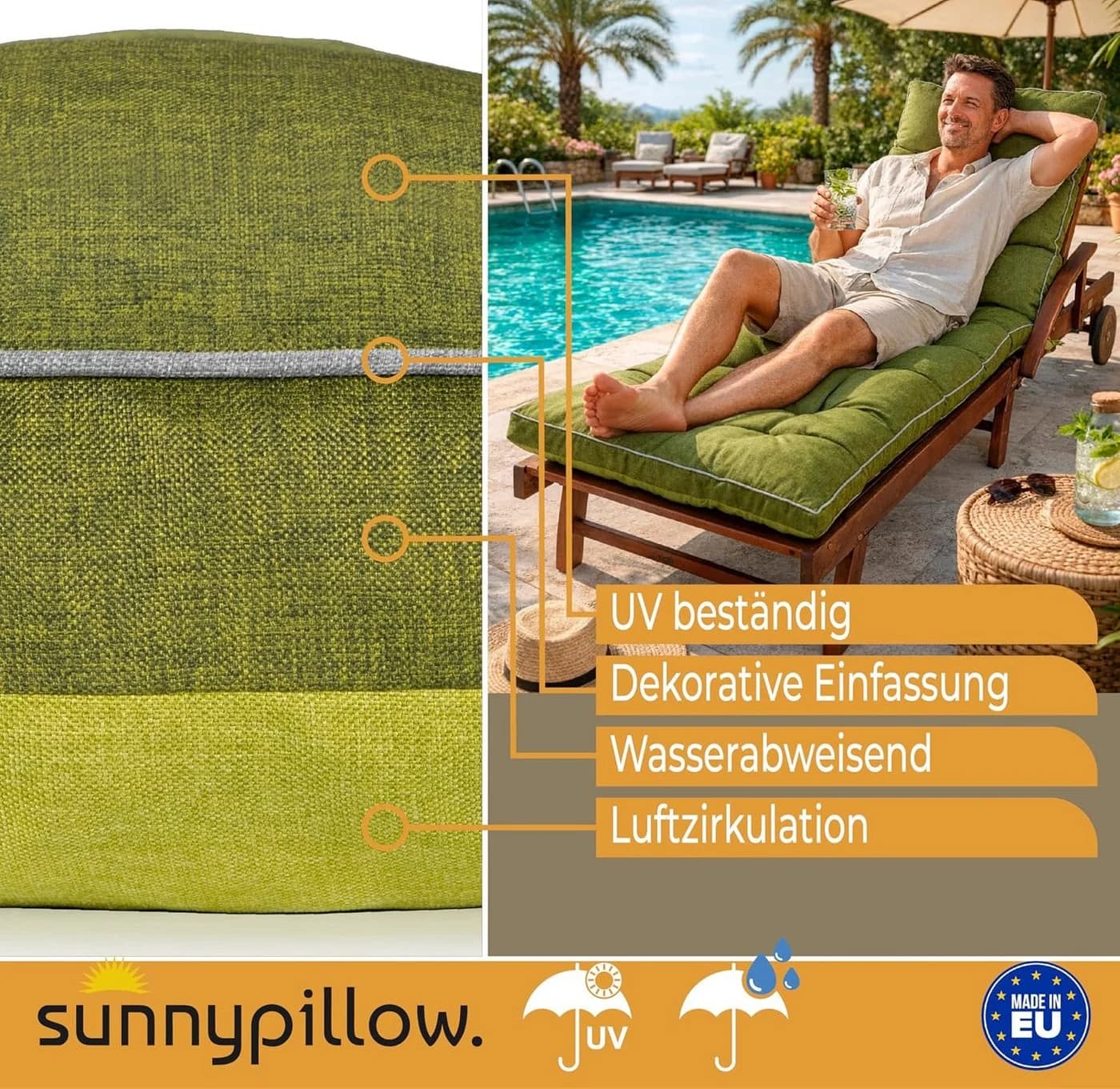 Sunnypillow Liegenauflage Grün Extra Dick 13cm UV-Beständig - Bild 4