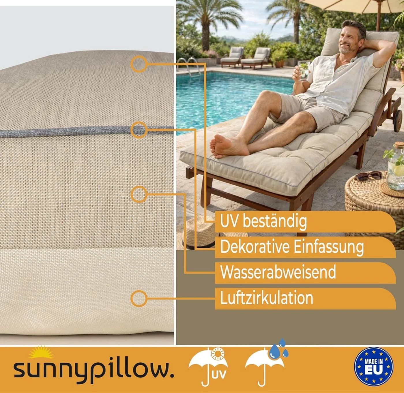 sunnypillow Liegenauflage 200 x 60 cm Cremefarben - Bild 4