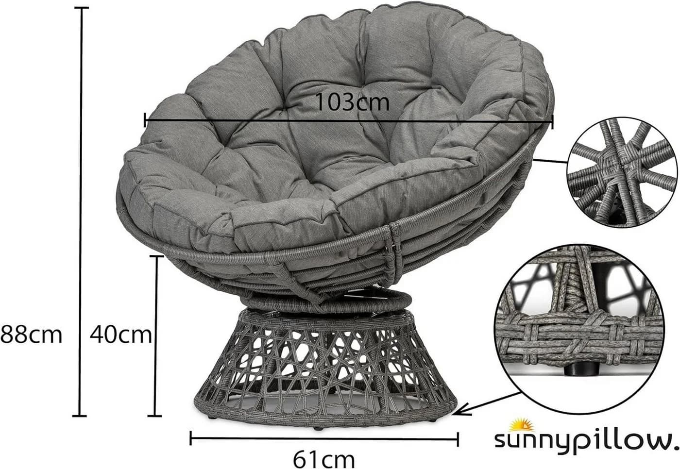 sunnypillow Rattanstuhl Papasansessel Grau mit Kissen