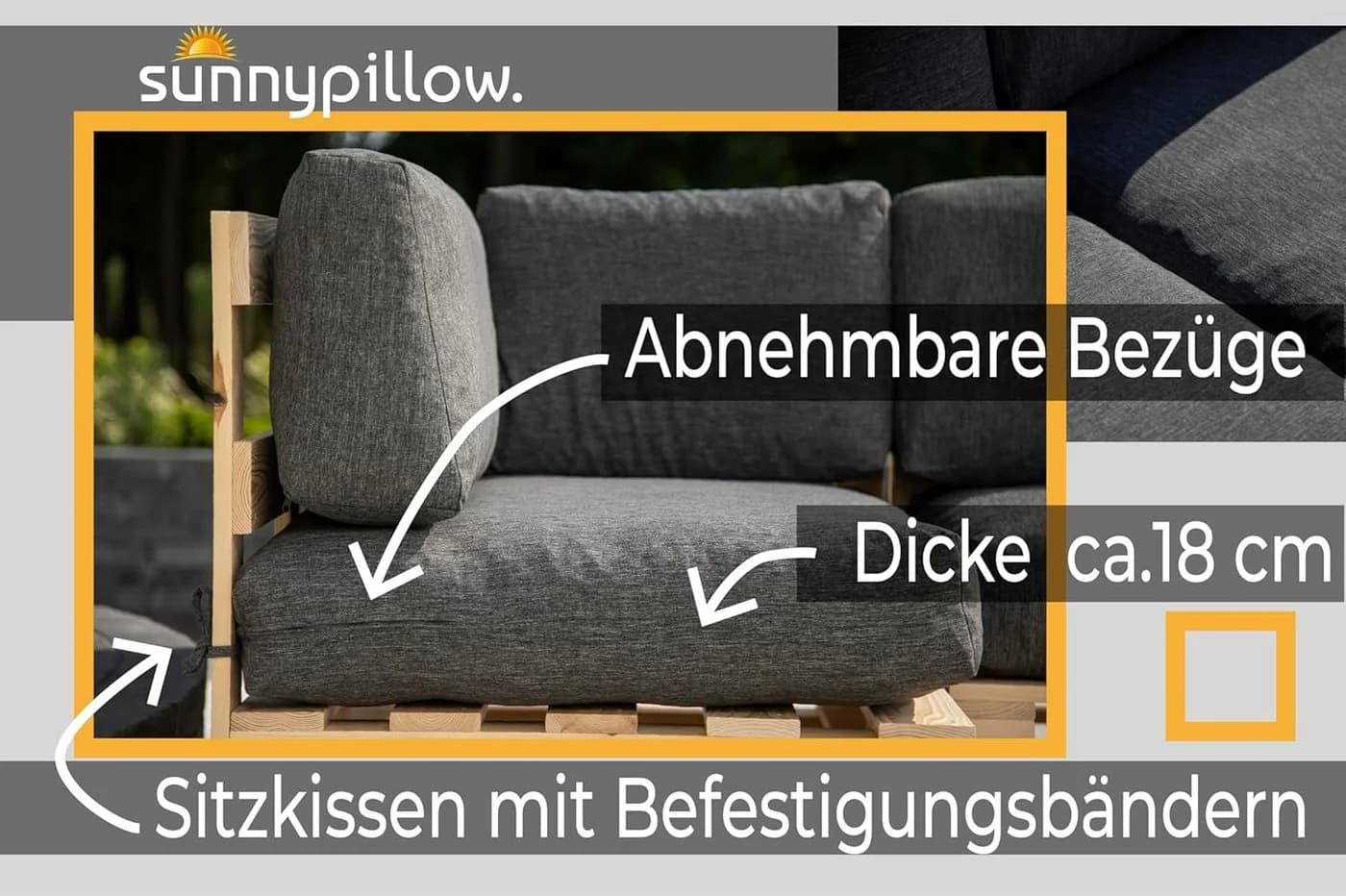 sunnypillow Palettenkissen Boston 2er Set Violett mit abnehmbarem Bezug - Bild 4