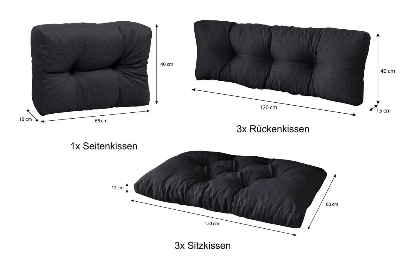 sunnypillow Palettenkissen 7er Set Schwarz Polyester - Bild 4