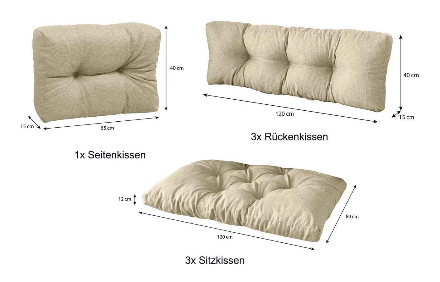 sunnypillow Palettenkissen 7er Set Beige Polyurethan Schaum - Bild 4