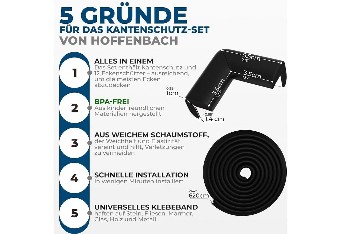Hoffenbach Kindersicherung Kantenschutz-Set Schwarz Weiß Braun Schaumstoff - Bild 3