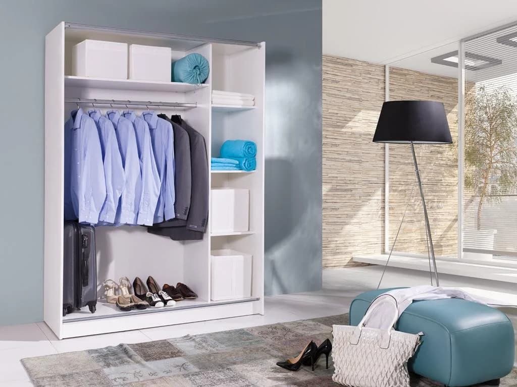 MOEBLO Kleiderschrank ADA VI 150 Weiß Matt Schwebetürenschrank - Bild 3