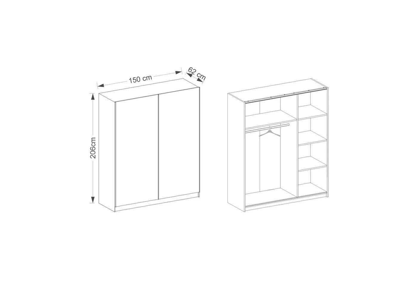 MOEBLO Kleiderschrank ADA VI 150 Weiß Matt Schwebetürenschrank - Bild 4