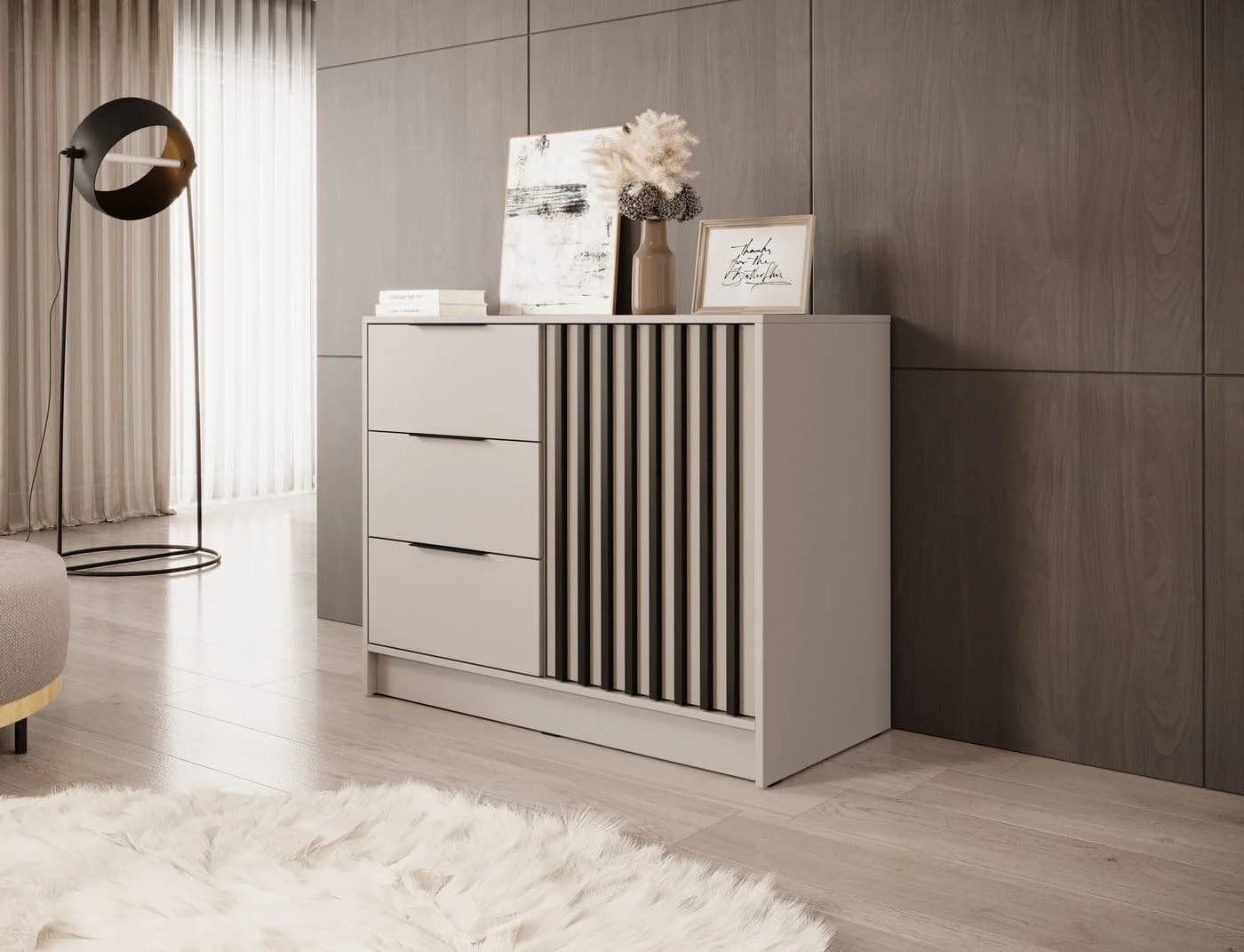 MOEBLO Kommode JOHN 2D Beige Loft Design mit 3 Schubladen - Bild 2