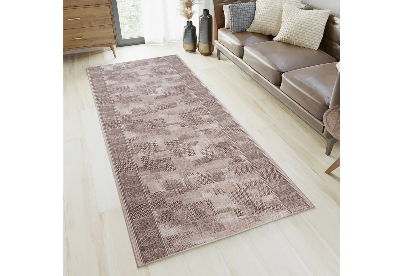 Tapiso Antirutsch-Läufer Meterware Grau Beige Nylon Kurzflor - Bild 2