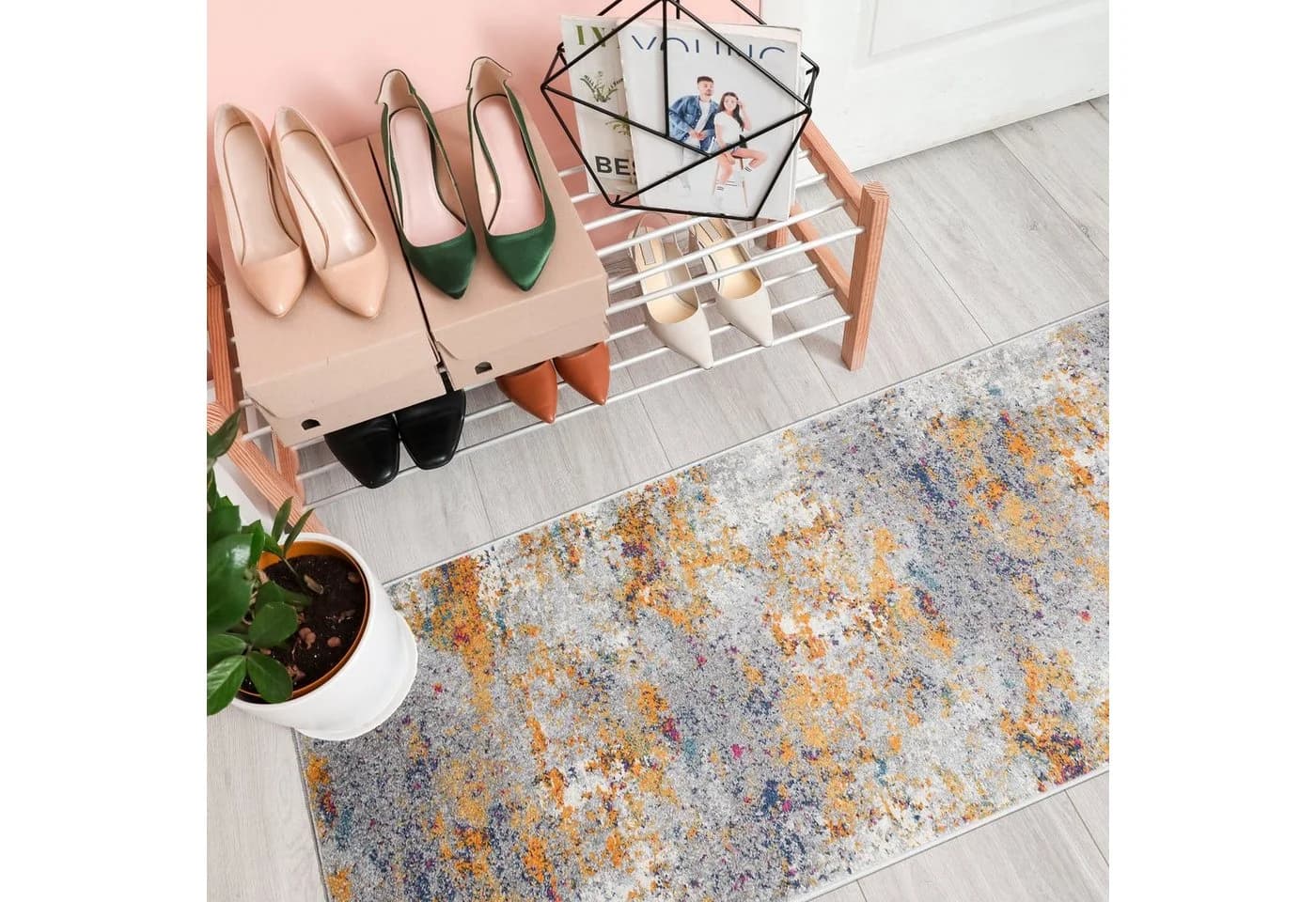 Mazovia Flurläufer Modern Kurzflor Grau/Gelb