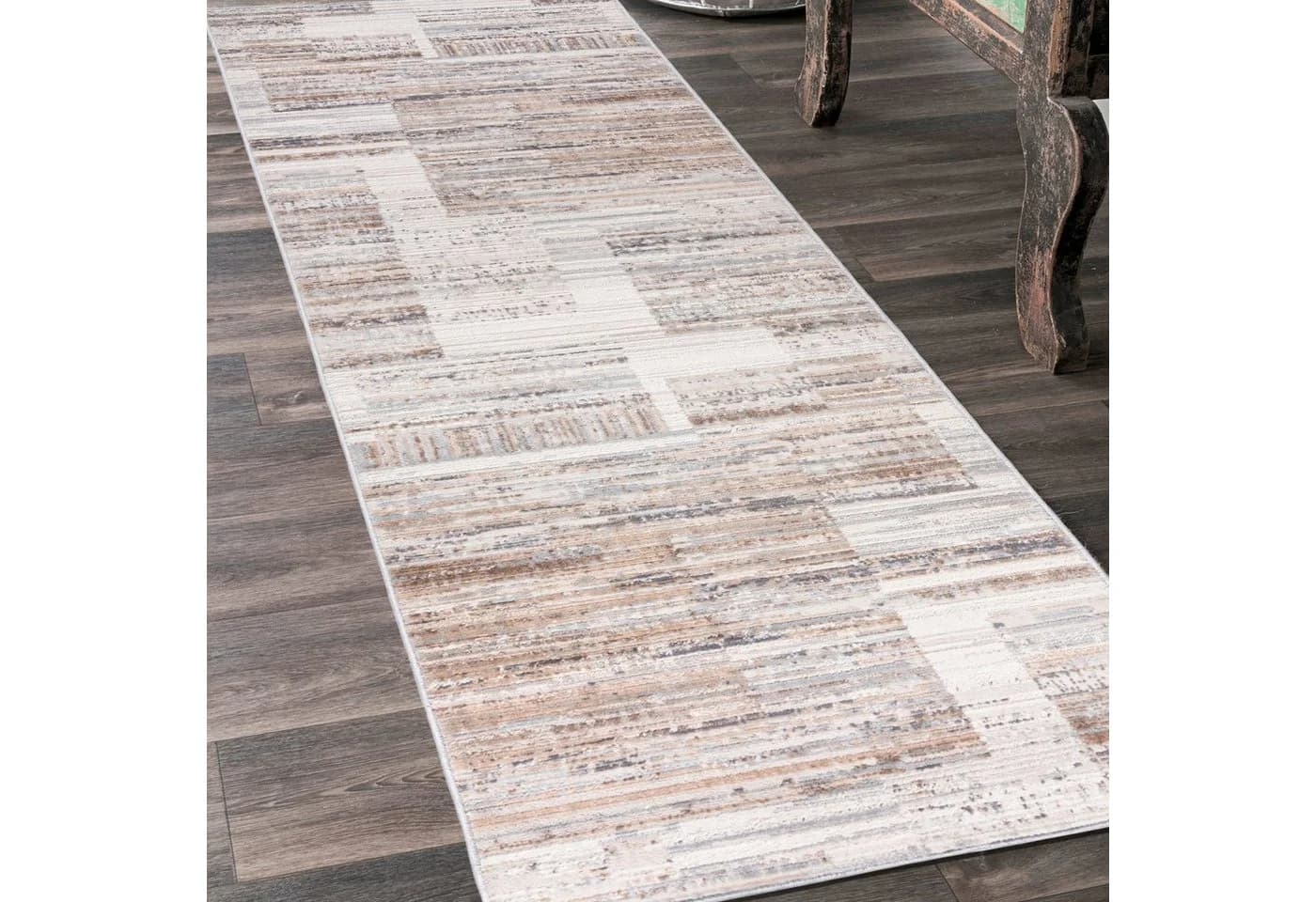 Mazovia Läufer Modern Vintage Beige Braun Abstrakt Kurzflor