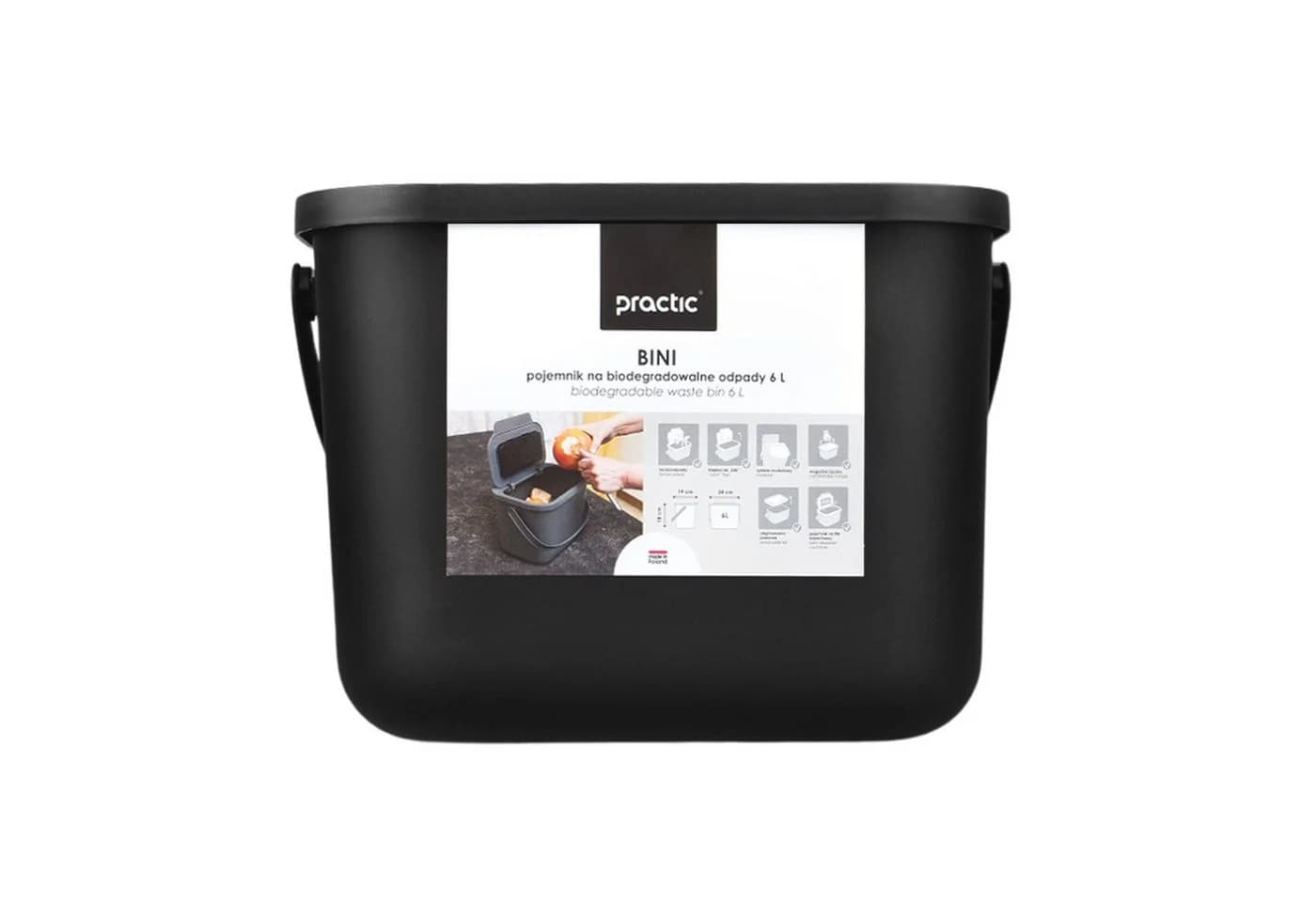 Practic Biomülleimer 6L Schwarz Kunststoff Mini Bini