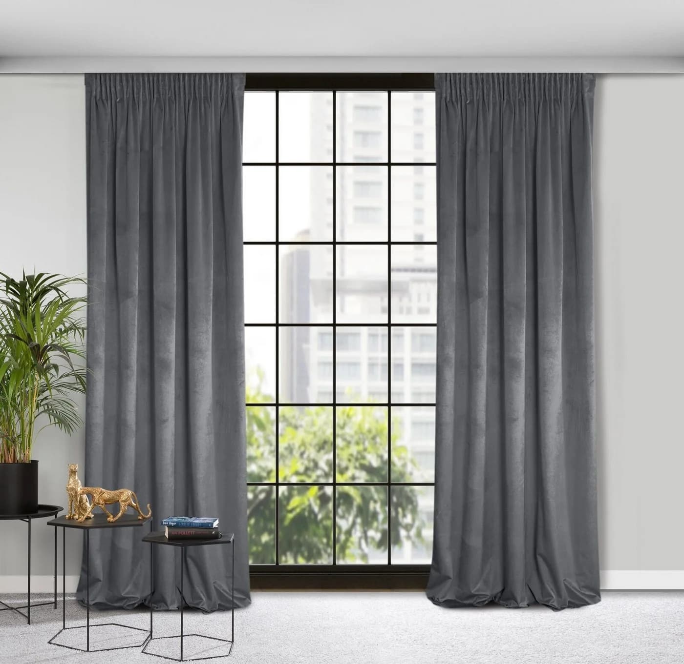 Design91 Samtvorhänge Wohnzimmer Schlafzimmer Blickdicht Ösen Velours Velvet, Kräuselband - Bild 2