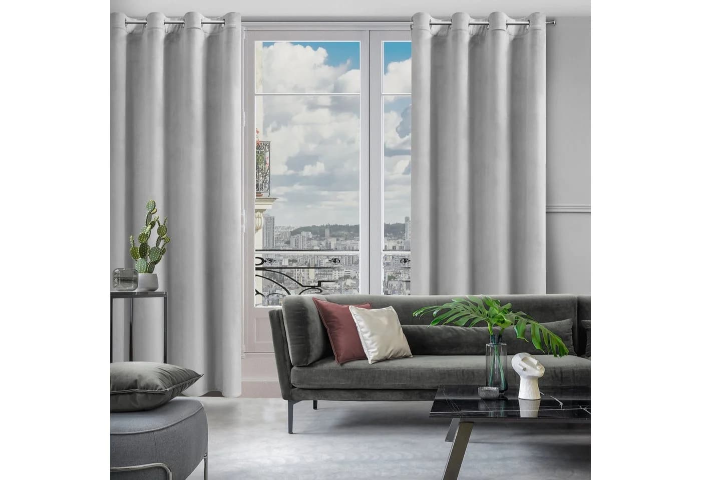 Design91 Samtvorhang Silber 140x250 cm Ösen blickdicht - Bild 3