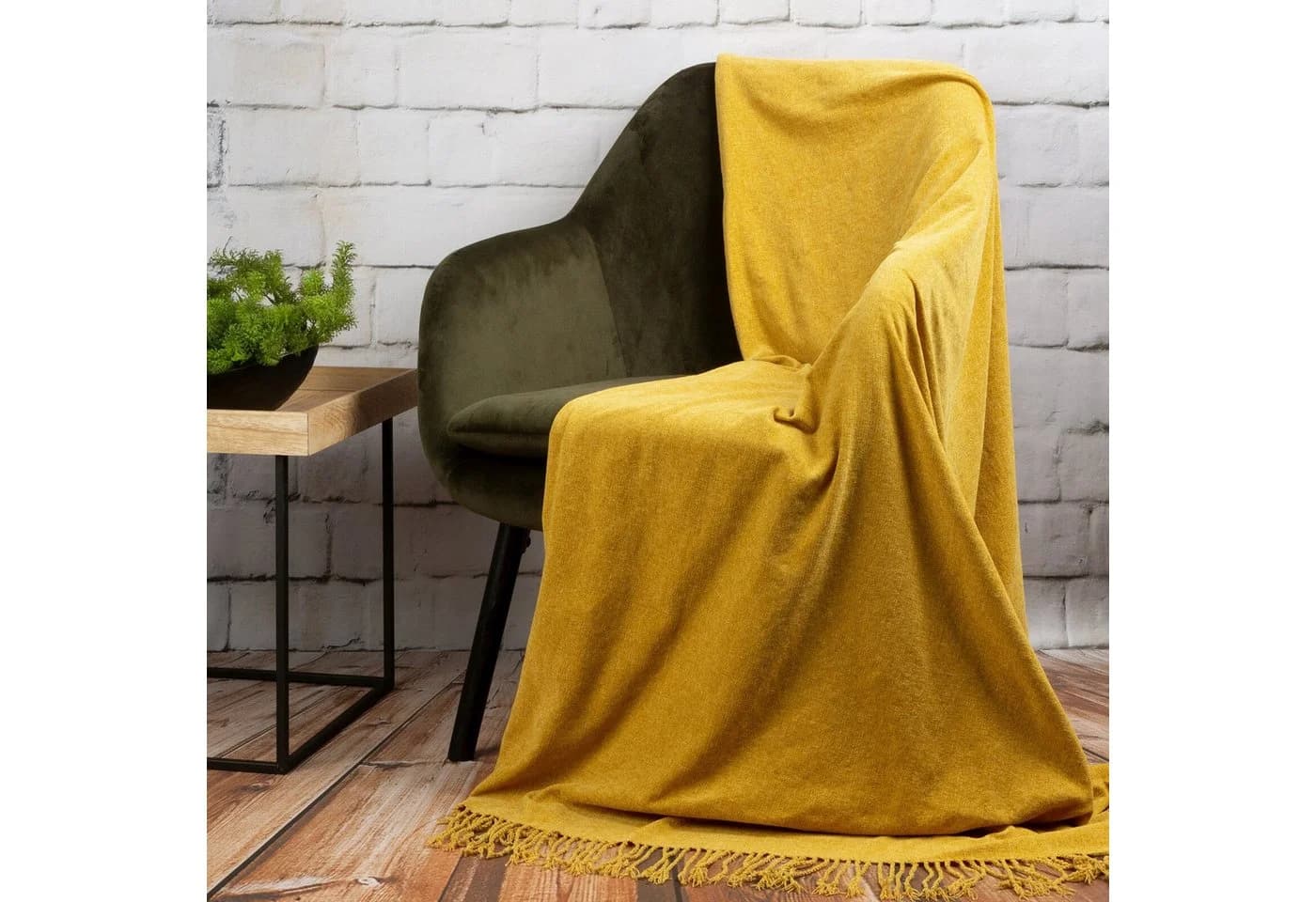 Eurofirany Wohndecke ACRYL Gelb Chenille mit Fransen