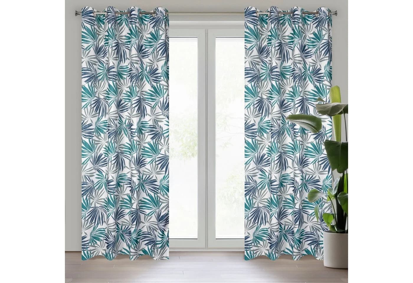 Design91 Vorhang Dschungelmuster Blau Blickdicht Ösenschal - Bild 5